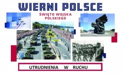 Centralne obchody Święta Wojska Polskiego-informacja o trudnieniach w ruchu drogowym plakat